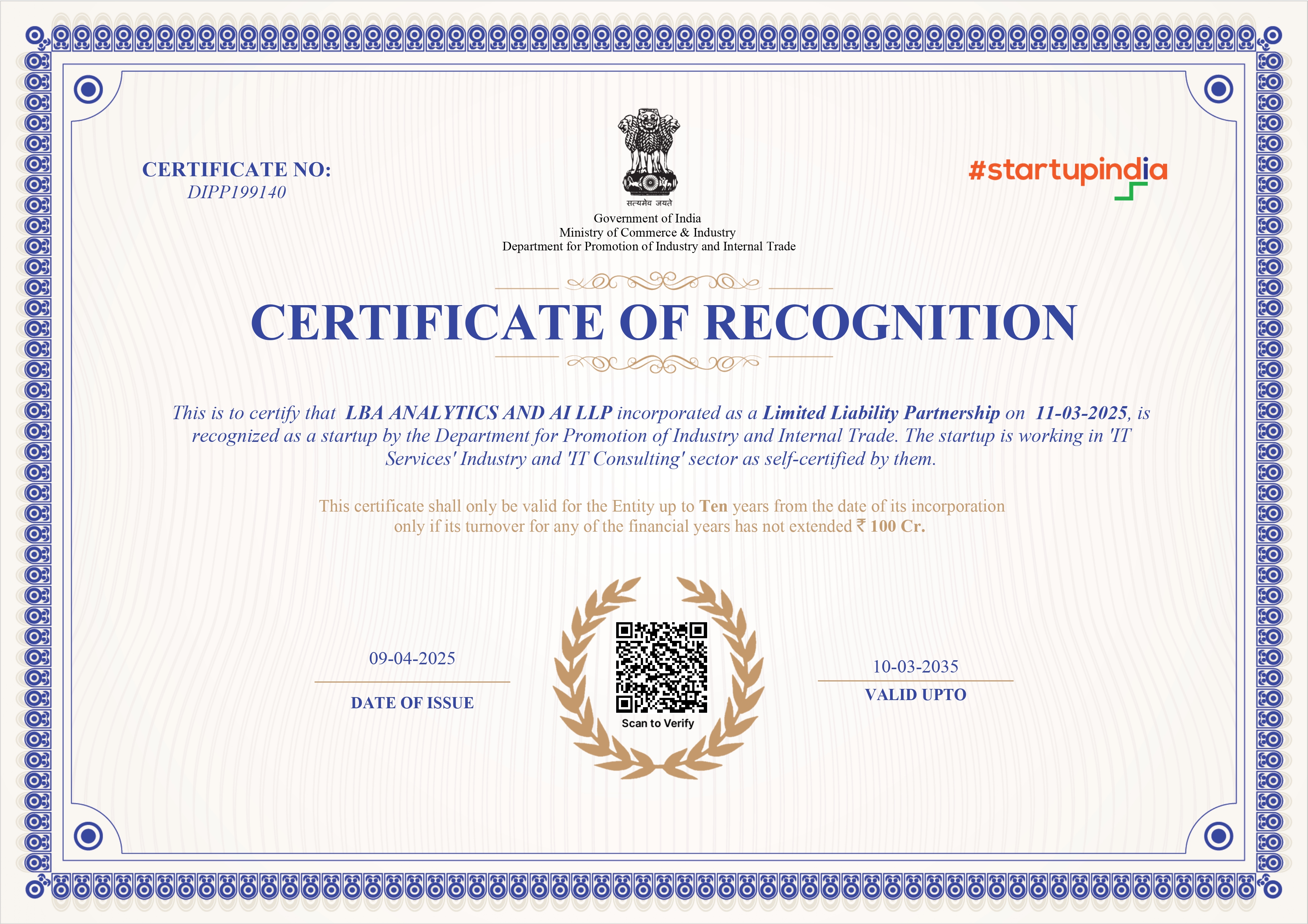 Startup India Recognition - LBA Analytics and AI